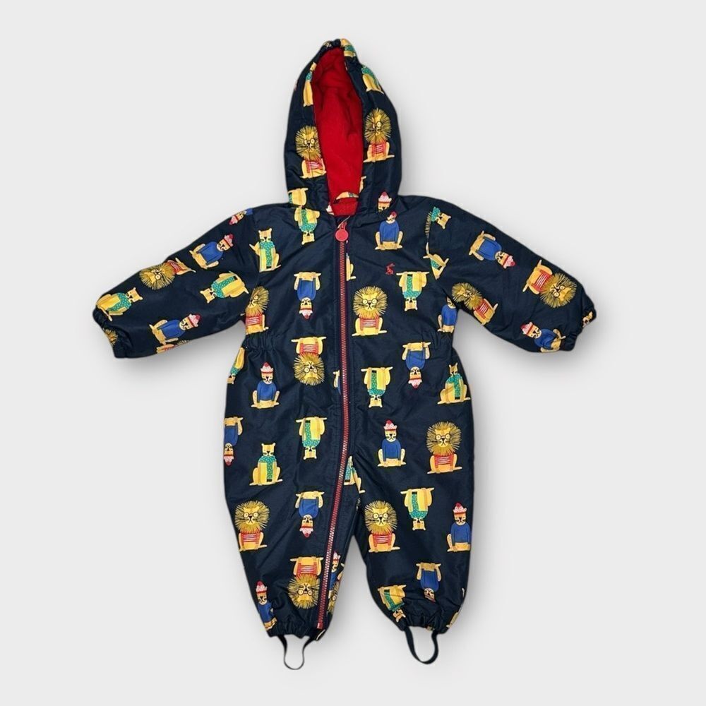 Joules Baby Snowsuit Navy Blue Lions Print Hooded Full Zip Front 9-12 m 11 kg